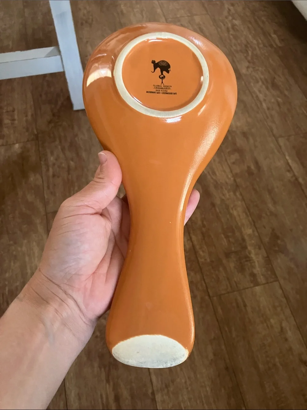 Orange Ceramic Spoon Rest with 'Thankful Grateful Blessed' Script
